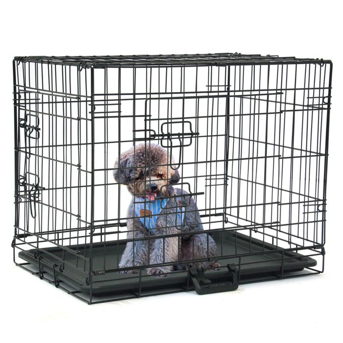 Comparer les prix de 24" Cage caisse de transport pliante pour chien en métal noir,en acier Parc pour animaux Fil de fer Métal-63x44x50.5cm