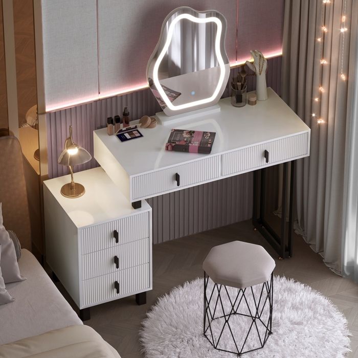 Coiffeuse avec Tabouret - Miroir LED réglable Nuage - WOLTU Table de Maquillage Moderne - Noir+Blanc