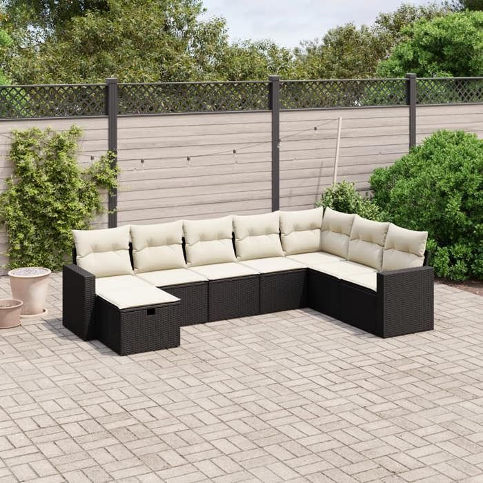 vidaXL Salon de Jardin avec Coussins 8 pcs Canapés de Terrasse Ensemble de Meubles de Patio Mobilier dExtérieur Noir 3263582