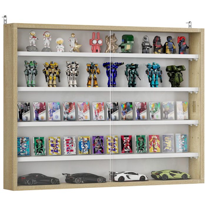 Vitrine pour collection HOMCOM vitrine murale 80 x 9 5 x 60 cm 4 étagères réglables en hauteur et 2 portes coulissantes en verre