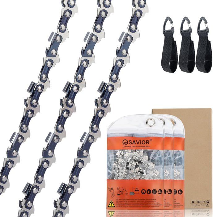 Pack de 3 chaînes de scie 3/8 pouces LP pour rail de 35 cm 52 maillons dentraînement 1.3 mm Compatible avec Husqvarna Dolmar