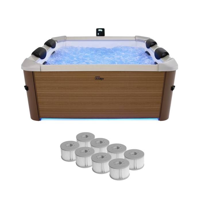 Spa rigide 6 places 160cm carré hydromassage 4 coussins bâche