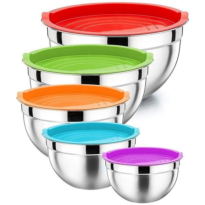 Lot de 5 saladiers en acier inoxydable avec couvercle hermétique - 4,5 Lot de 5 saladiers en acier inoxydable avec couvercle hermétique - 4,5