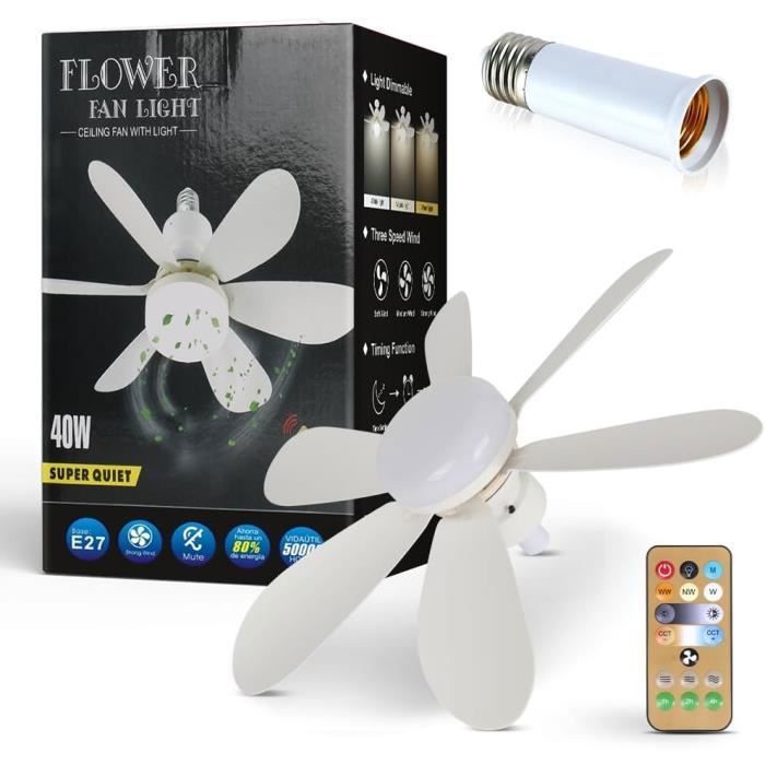 Ventilateur De Plafond Avec Lampe E27 Tte Dimmable Socle Ventilateur Plafond Lumiere Avec Tlcommande 3 Tempr VENTILATEUR DE PLAFOND