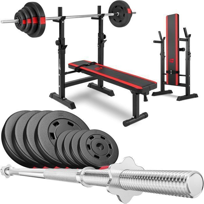 Hop-Sport Set Haltères 106 Kg Avec Banc De Musculation Pliable Multifonction - Pupitre, Butterfly, Presse Jambes Inclus