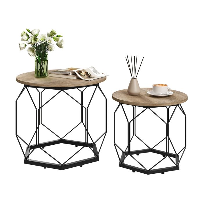 Tables Basses Gigognes Lot de 2 - WOLTU Table Salon - Style Industriel - Chêne Gris W0ATT0926