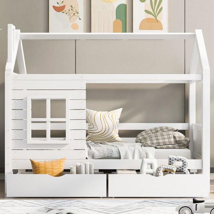 Lit denfant - dadolescent 90x200 Lit denfant en bois polyvalent pour garçons filles - Sans matelas - Blanc