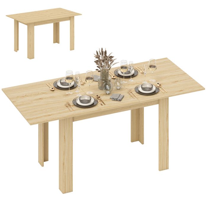 Table à manger extensible - HOMCOM - rectangulaire - pour 6-8 personnes - MDF - 140-180 x 80 cm - effet bois naturel