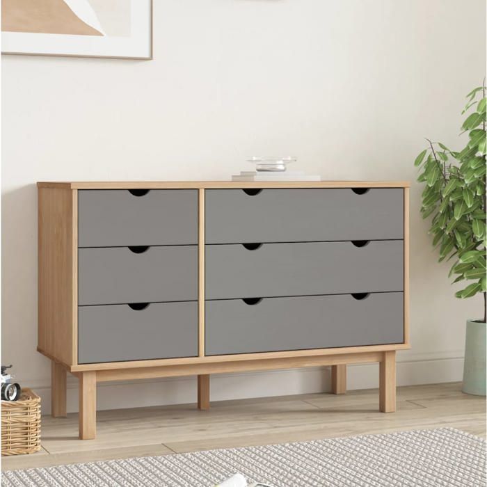 (Gris) Commode Chambre - buffet Enfilade OTTA marron et gris 111x43x735 cm Bois pin massif 941676