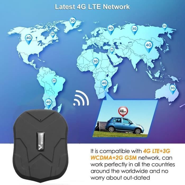 Traceur GPS Mini 4G étanche - Pour Voiture, Vélo, Valise - Autonomie Longue - Neuf Couleur Blanc/noir