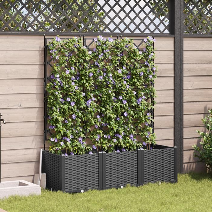 Pot de jardin avec treillis - Noir - 120x40x143 cm - Plastique synthétique - Rectangulaire