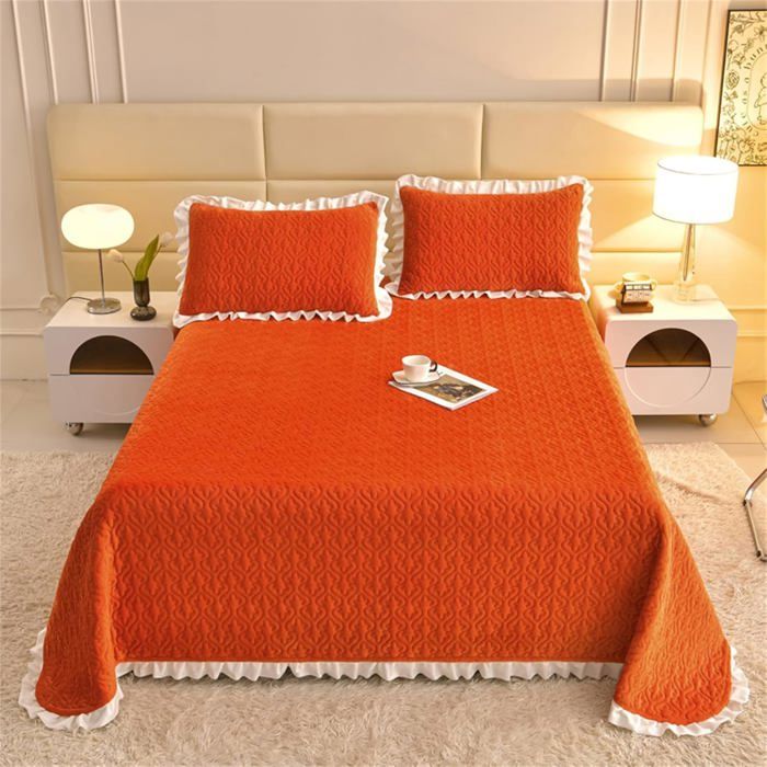 Couvre Lit Couleur Unie Velours King Size Dessus de Lit Réversible Patchwork Douceur Couvre Lit Matelassé pour 1~2 Personnes Label