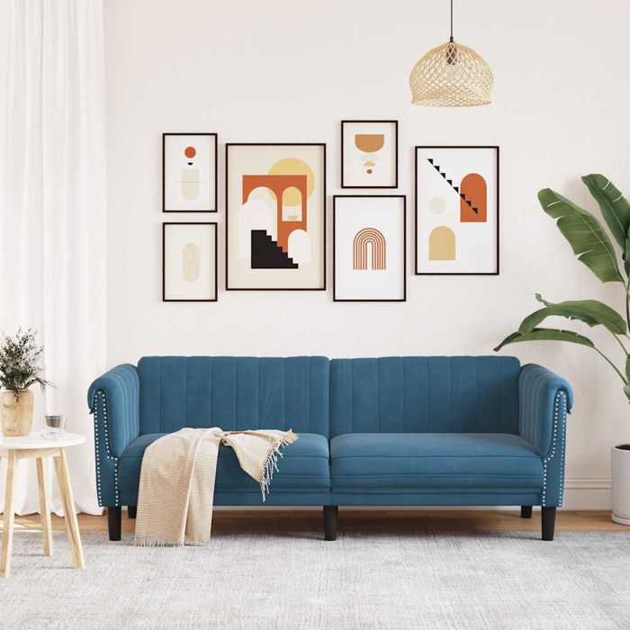 Canapé à 3 places JILI Sofa de salon pour adulte/enfant bleu velours 203x77x74 cm JJ818