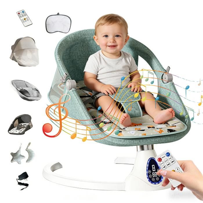 Balancelle Bluetooth pour Nouveau-né Chaise à Bascule Bébé avec Fonction de synchronisation 5 Niveaux Doscillation Dossier Réglable