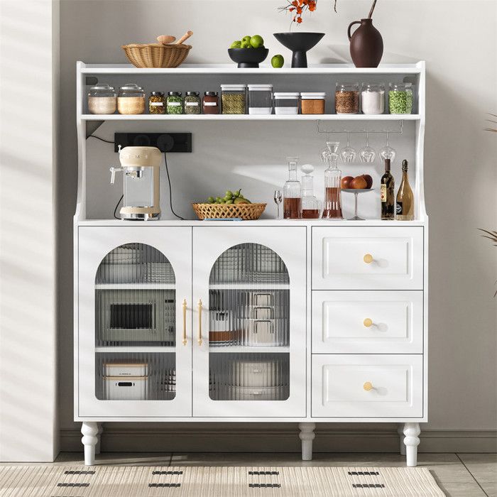 Armoire de Cuisine avec Plan de Travail 120 cm Buffet Cuisine Blanc avec Prise et USB C/A Rangement Étagères Réglables Moderne