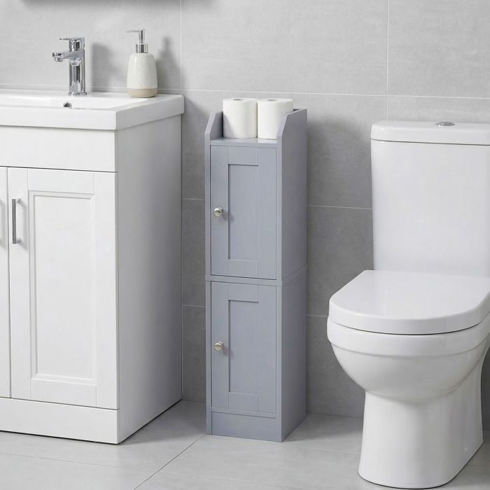 Colonne de salle de bain Fin avec Portes Réversibles Style Maison de Campagne Gris