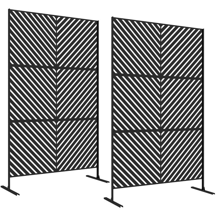 Lot de 2 panneaux brise vue - Outsunny - à motif géométrique ajouré - acier - 122x45x198cm - noir