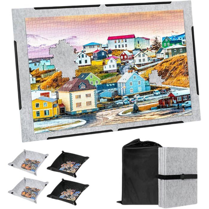 Table de Puzzle en Feutre Plateau de Puzzles Pliable Table de Puzzle Pliable avec 4 Tiroir pour Jusquà 1500 Pièces Gris clair