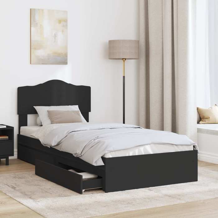 Structure/Cadre de lit - Lit de Rangement avec tiroir Noir 70X190 cm - Bois dingénierie - pour adul/enfant NL58068