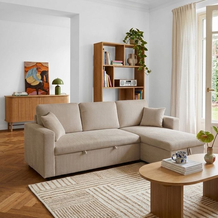 Canapé dangle convertible et réversible ASPEN 4 places velours côtelé taupe Canapé dangle convertible et réversible ASPEN 4 places velours côtelé taupe