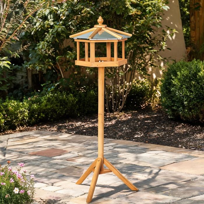 Mangeoire sur pied en bois massif pour oiseaux sauvages diamètre 40 cm hauteur 113 cm