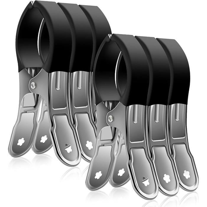 Pinces à Serviettes pour Chaise Longue de Pge 6 Pièces Pince à Linge INOX Durable Grosse Pince Epingle 6 Pièces Noir