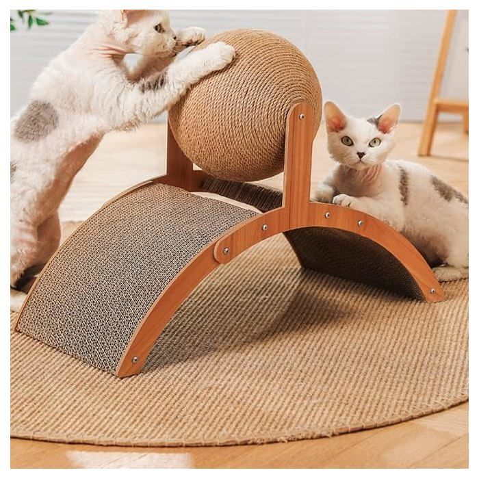 Griffoir arche bois carton ondulé balle sisal rotative stable anti-glissement 1-2 chats