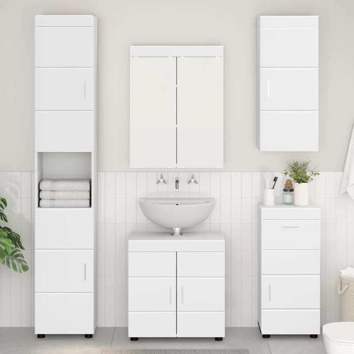 Blanc Armoire murale de salle de bain TULUM Blanc 37x24 5x86 cm - Meuble Rangement LV40018