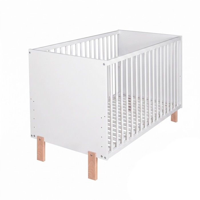 MATTI Lit bébé évolutif à barreaux pieds droits Blanc 120x60 cm