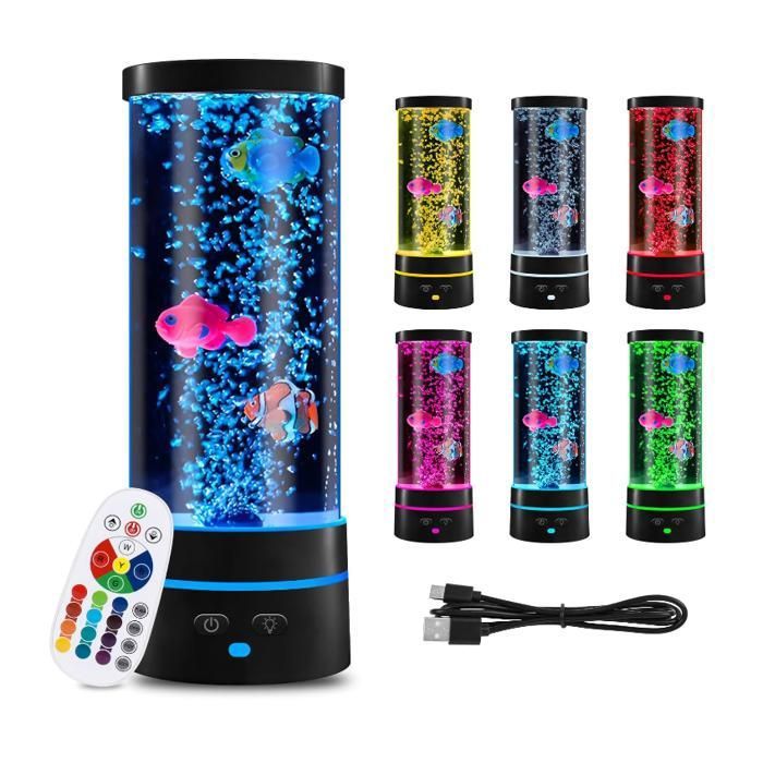 Lampe à Lave avec Poisson - USB LED 29 cm 16 Couleurs Changeantes - Lampe à Bulles dAmbiance pour Enfants - Cadeau de