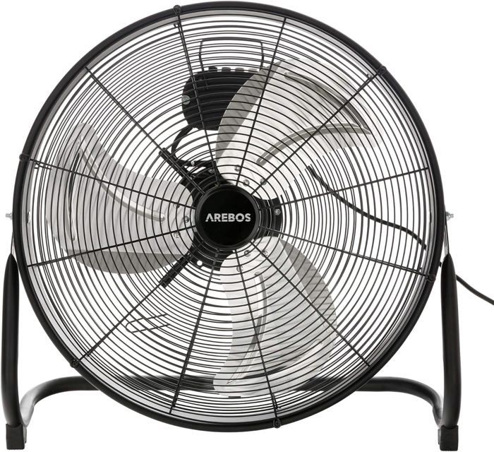 AREBOS Ventilateur de sol 50cm 120W 20 pouces 3 niveaux de vitesse angle dinclinaison réglable Noir - Arebos