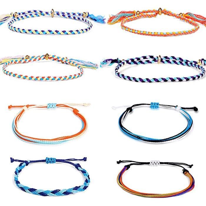 Lot de 8 bracelets d amiti en tissu tress pour femme et fille