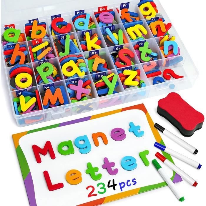 Lettres magnétiques 100 lettres minuscules, multicolores en mousse, 4  couleurs assorties hauteur 5 cm