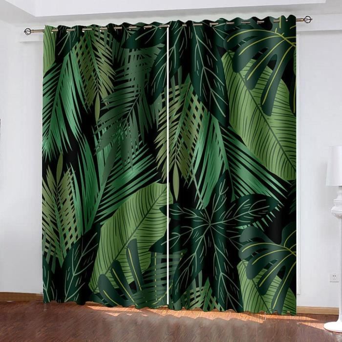 Rideaux Occultants Premium Motif Feuilles D’or Tropical – Isolation Thermique Et Phonique, 2 Panneaux 100x178 Cm