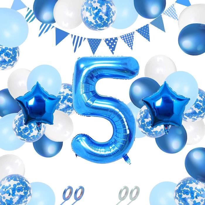 Ballon Anniversaire 5 ans,Deco D'anniversaire Garcon 5 ans,Happy Birthday  Ballon 5 ans Décoration Ballon à air Confettis Bleu [1318] - Cdiscount  Maison