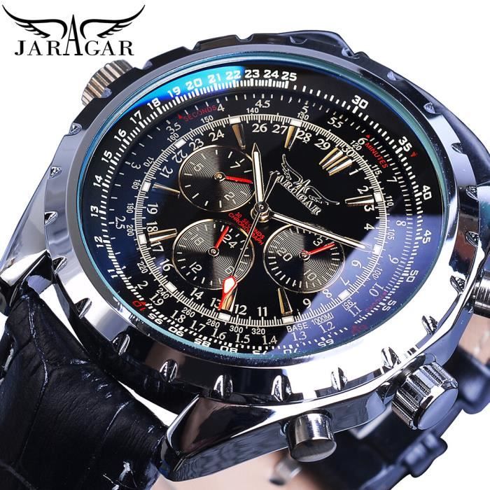 Montre Jaragar Montre bracelet en cuir pour homme automatique