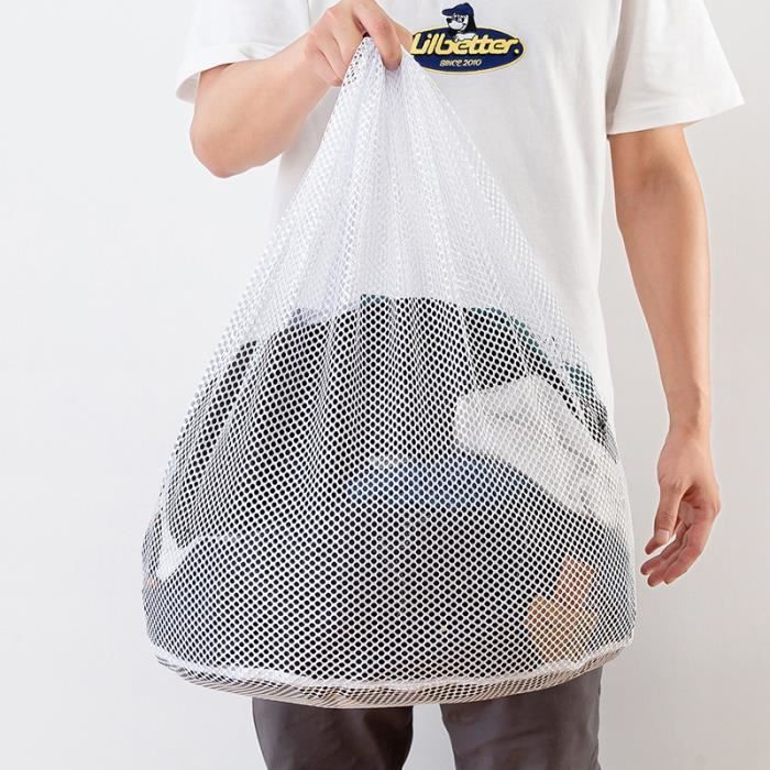 Sac à Linge En Maille 60x80 Cm - Avec Cordon De Serrage - Lavable En Machine - Blanc - Pour Voyage, Dortoir, Maison - 10