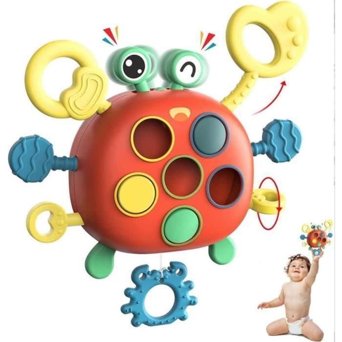 Jouet Montessori Bébé 6-18 Mois - Corde à Tirer En Silicone + Ventouse - 9 Fonctions Sensorielles - Couleurs Vives