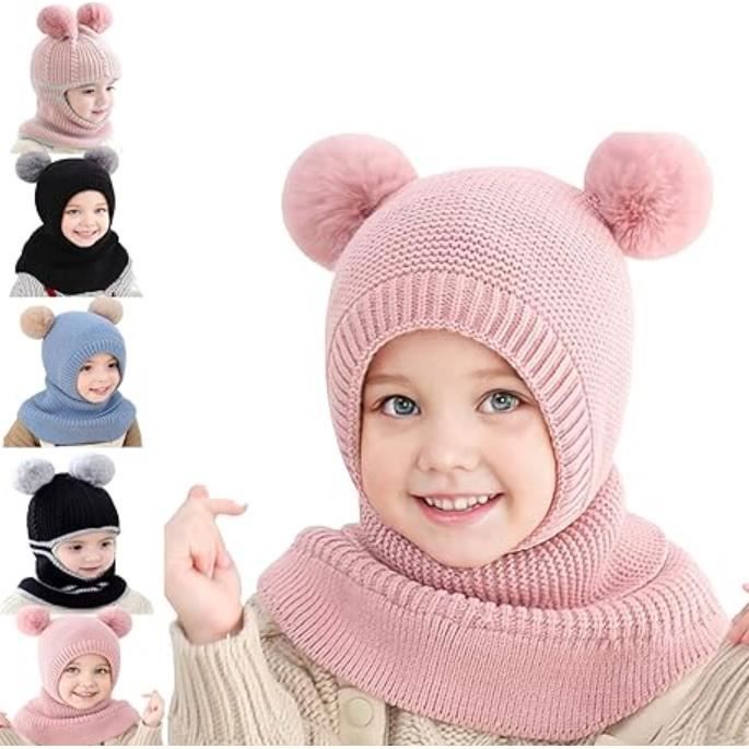 Cagoule Enfant Bonnet Fille Garcon Chaud Bonnet d hiver Enfant Ensemble Chapeau Hiver echarpes 2 en 1 Cagoule Bebe Tricot 1 5 Ans Cdiscount Pret a Porter