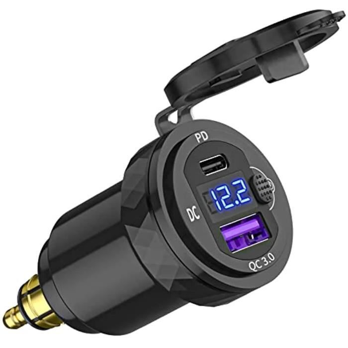 Prise USB Double Pour Voiture Avec Voltmètre Et Interrupteur - 12V, Charge Rapide PD3.0 Et QC3.0