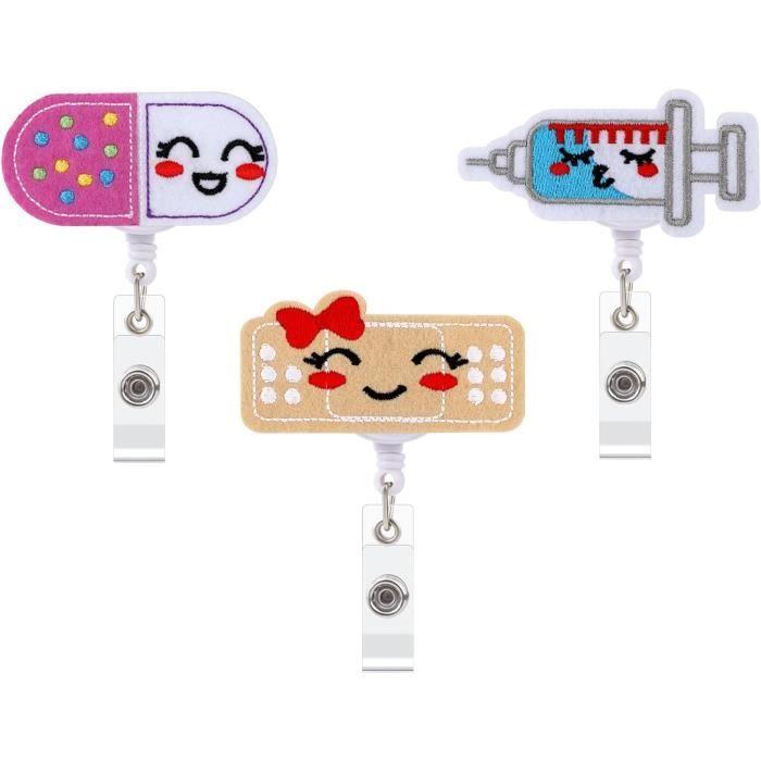 3 Porte-badges Rétractables à Clip - Motif Floral - Pour Infirmières, Médecins, Employés - Pour Cartes Et Clés