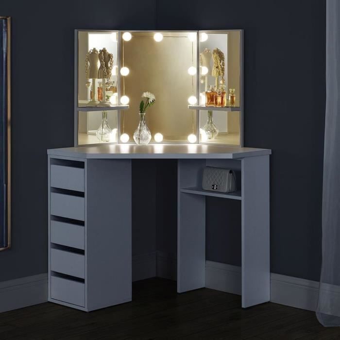 coiffeuse d angle blanche avec led cdiscount maison