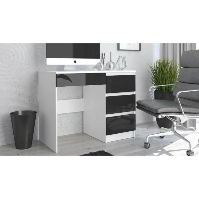 Bureau informatique d'ordinateur Blanc / Brillant Noir - Cdiscount Maison