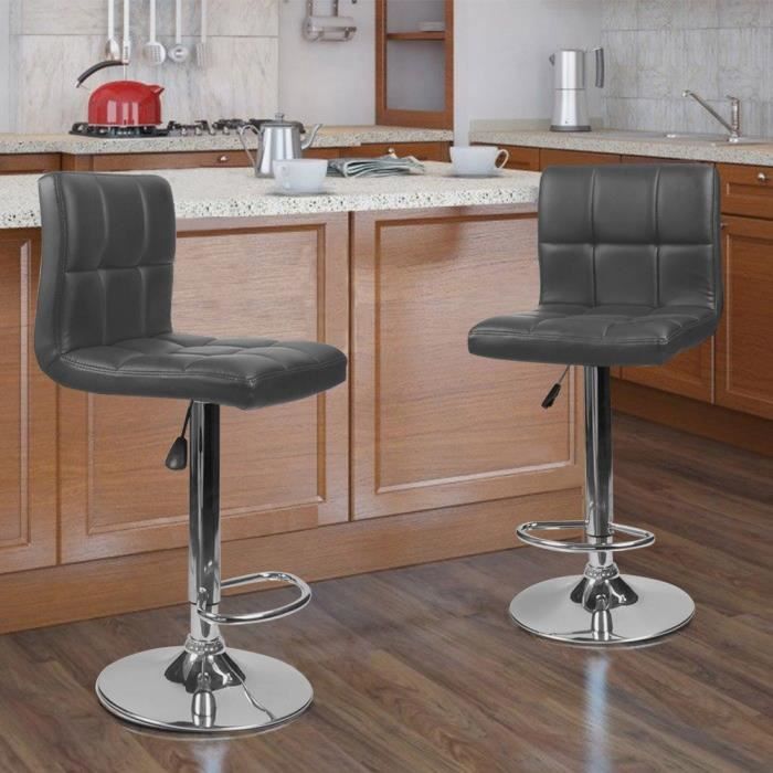 Zuorior Lot de 2 Tabourets Surface en Simili Cuir Hauteur Réglable Chaise de Cuisine Pivotante Sans Accoudoirs Avec Dossier et Re