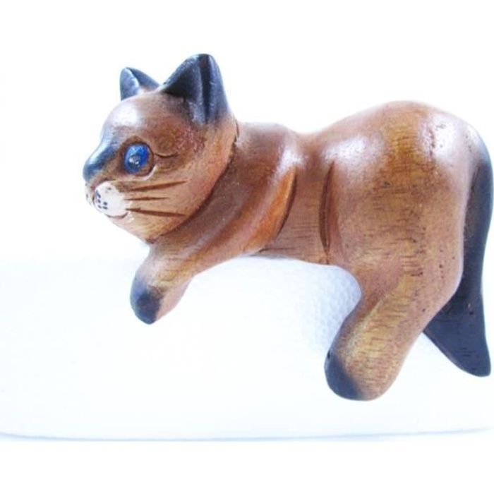 Petit Chat Sculpte En Bois De Suar N 31 Cdiscount Maison