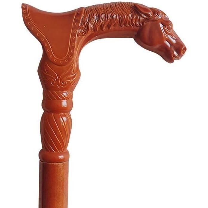 Bâton De Marche Sculpté à La Main Avec Tête De Cheval - Style Robson, Bois, Pointe Acier
