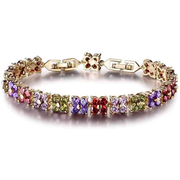 GULICX Bracelet Cristal Swarovski Elément Carré Simple Bracelet Plaqué Or Zircon Cubique Bijoux pour Femme 14605