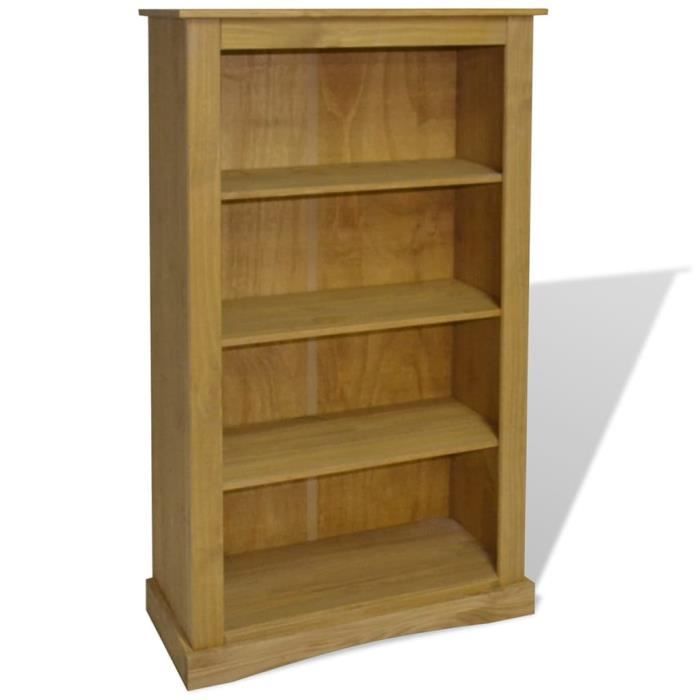 bibliothèque en pin mexicain - meuble étagère armoire de rangement scandinave décor - 4 étagères - marron