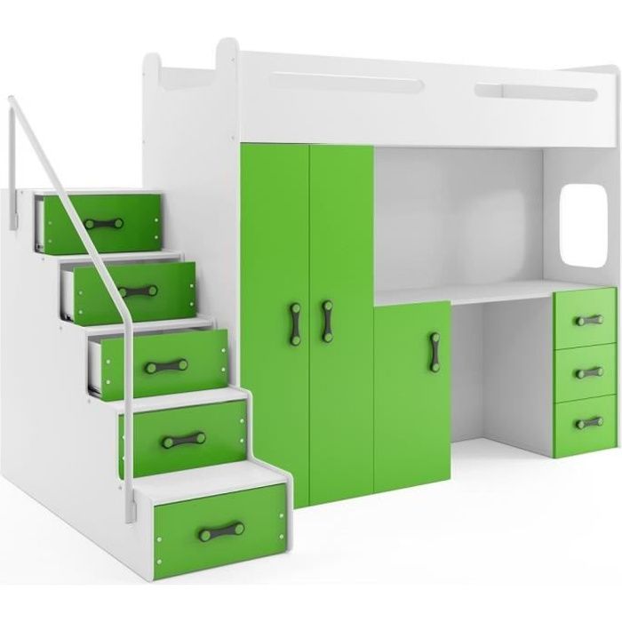 Lit Mezzanine Max 4 En 80x200 Avec Bureau Armoire Matelas Sommier Et Escalier En Blanc Vert Achat Vente Lit Complet Lit Mezzanine Max 4 En 80x2 Soldes Sur Cdiscount Des Le 20 Janvier Cdiscount