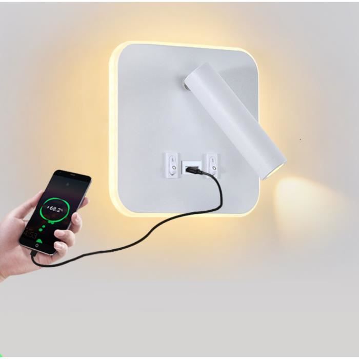 Applique murale nordique à LED avec interrupteur et Prise USB rétro-éclairage à rotation libre luminaire dintérieur pour chambre